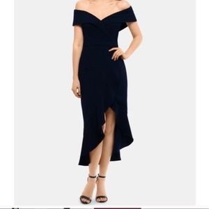 Off the shoulder asymmetrical midi dress